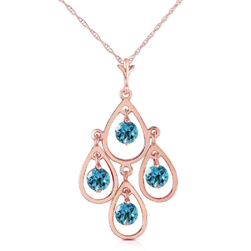 Light filigree necklaces-14K Solid Rose Gold Necklace with Natural Blue Topaz