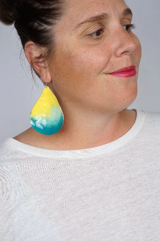 Chroma Statement Earrings in Yellow and Bold Teal