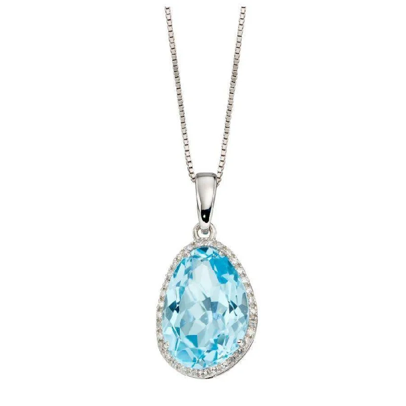 Warm clay engagement rings-9ct White Gold Irregular Cut Blue Topaz & Diamond Halo Cluster Pendant