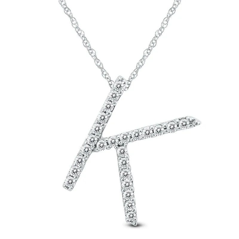 Tribal medallion necklaces-Marquee 1/8 Carat TW K Initial Diamond Pendant Necklace in 10K White Gold with Adjustable Chain