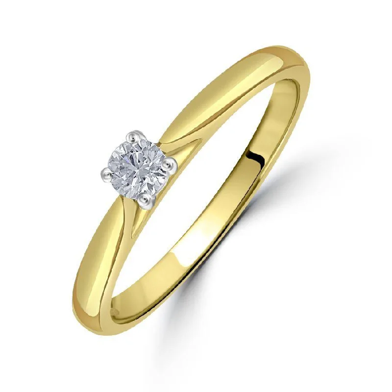 Glittering gem engagement rings-0.15ct Round Brilliant Cut Diamond Solitaire 18ct Yellow Gold Ring