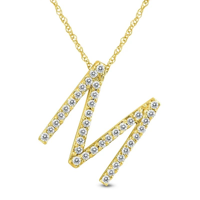 Simple gem necklaces-Marquee 1/5 Carat TW M Initial Diamond Pendant Necklace in 10K Yellow Gold with Adjustable Chain