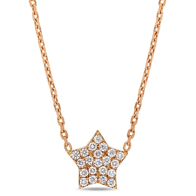 Faith charm necklaces-Miadora 18k Rose Gold 1/8ct TDW Diamond Clustered Star Station Necklace