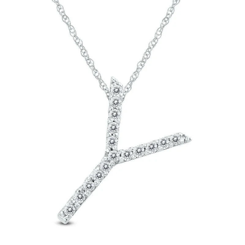 Faith charm necklaces-Marquee 1/10 Carat TW Y Initial Diamond Pendant Necklace in 10K White Gold with Adjustable Chain