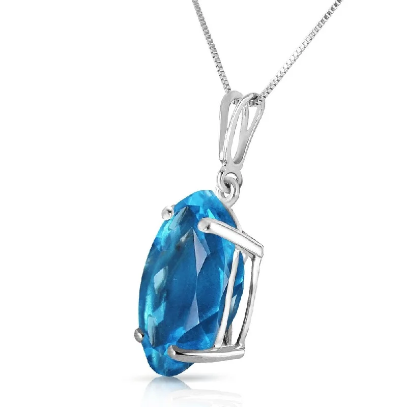 Thin-line necklaces-8 Carat 14K Solid White Gold Necklace Oval Blue Topaz