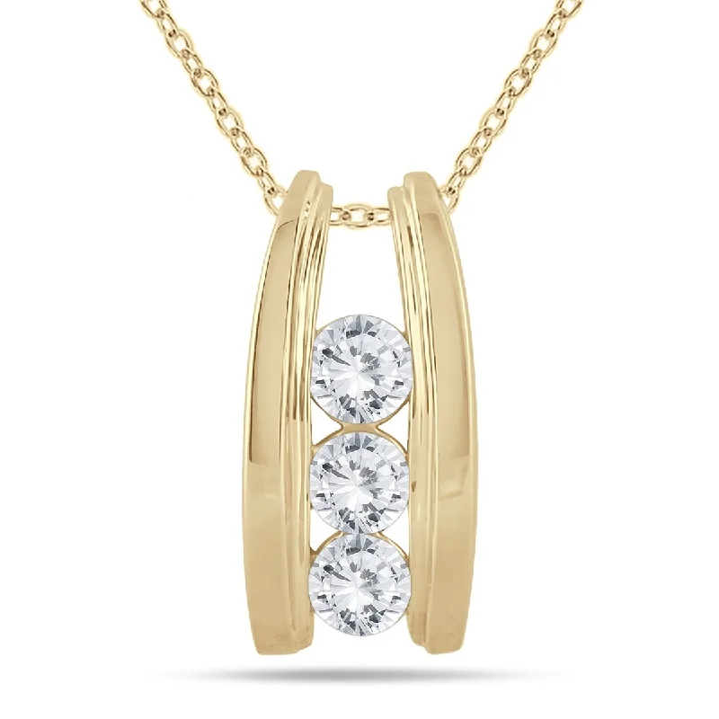 Daisy design necklaces-Marquee 14k Yellow Gold 1ct TDW Diamond Ladder 3-stone Necklace