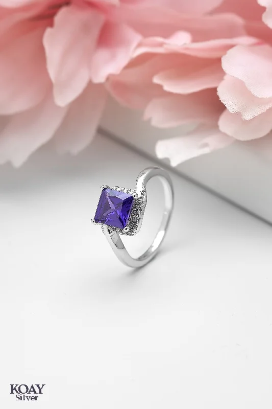 New moon rings-Purple Zircon Square Ring