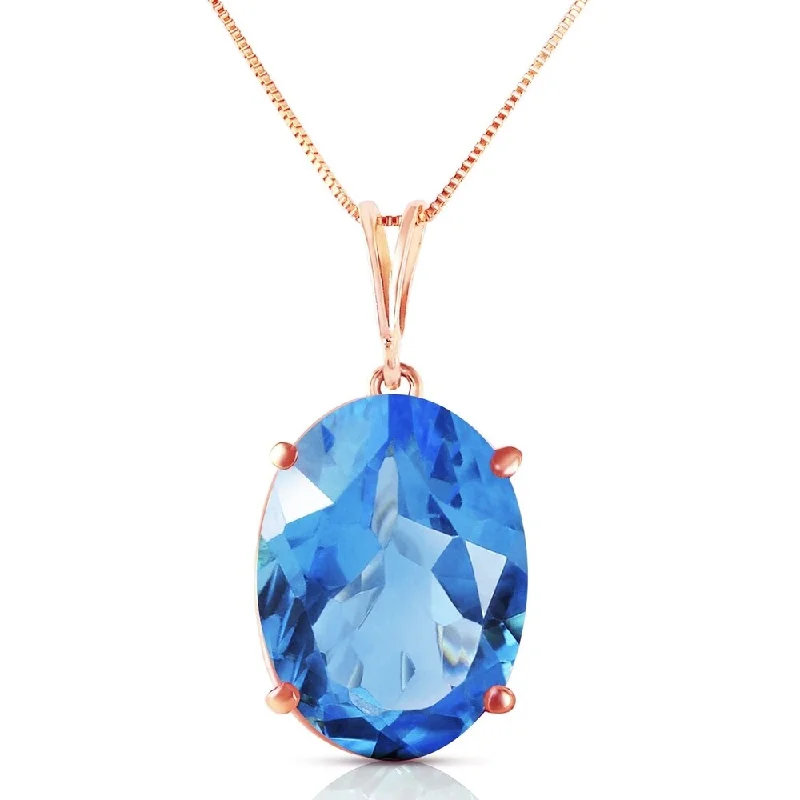 Solid link necklaces-14K Solid Rose Gold Necklace with Oval Blue Topaz