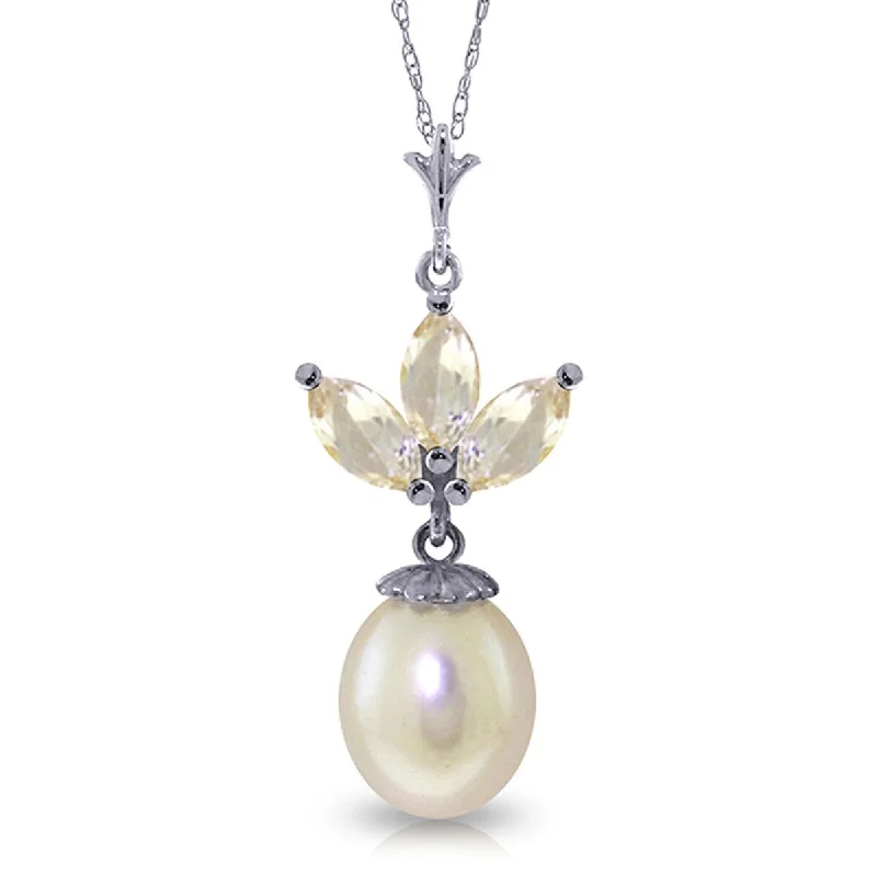 Solid stone necklaces-4.75 Carat 14K Solid Gold Necklace Gemstone Pearl White Topaz