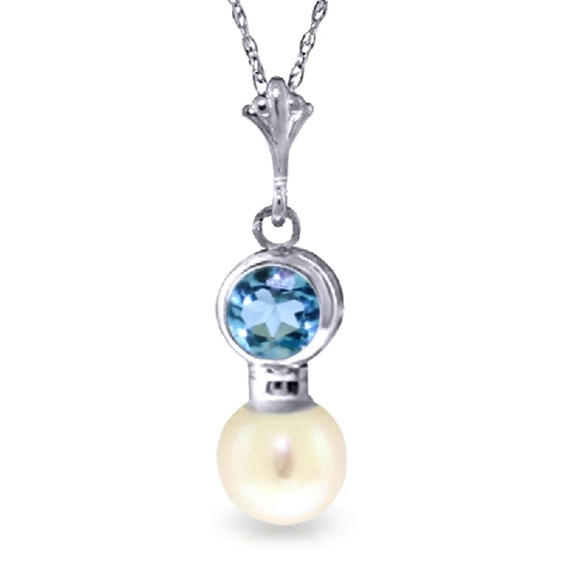 Crystal-twisted necklaces-1.23 Carat 14K White Gold Necklace Blue Topaz Pearl