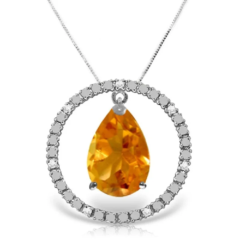 Thin bead necklaces-6.6 Carat 14K White Gold Diamond Citrine Circle of Love Necklace