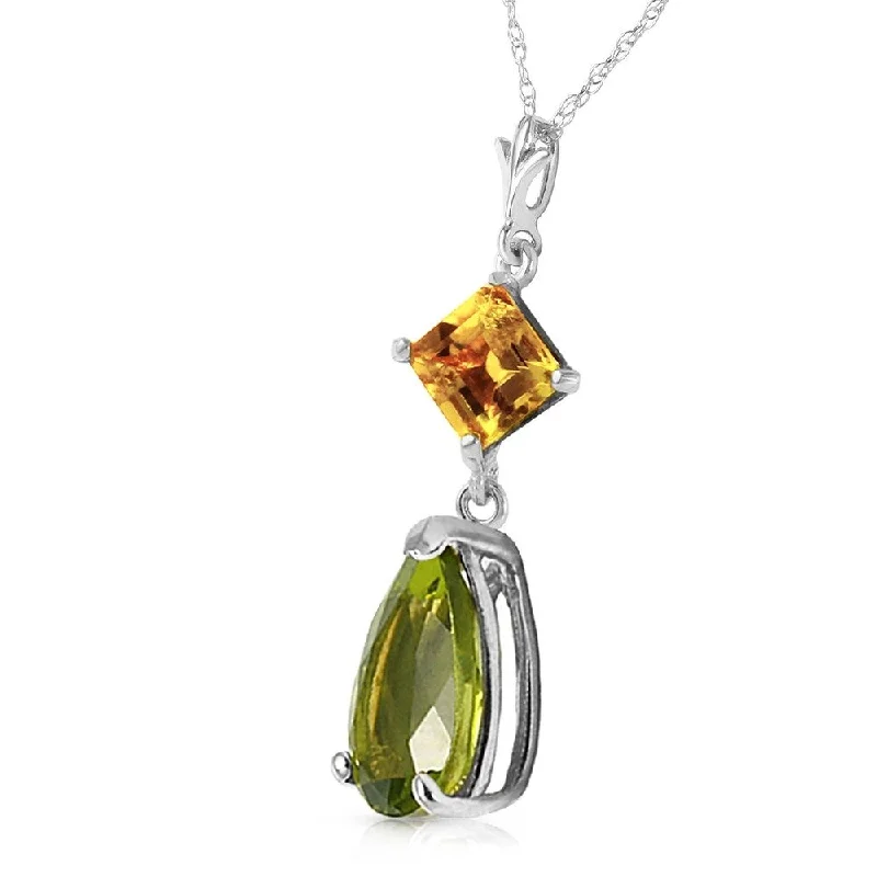 Satin gloss necklaces-2 Carat 14K Solid White Gold Necklace Natural Citrine Peridot