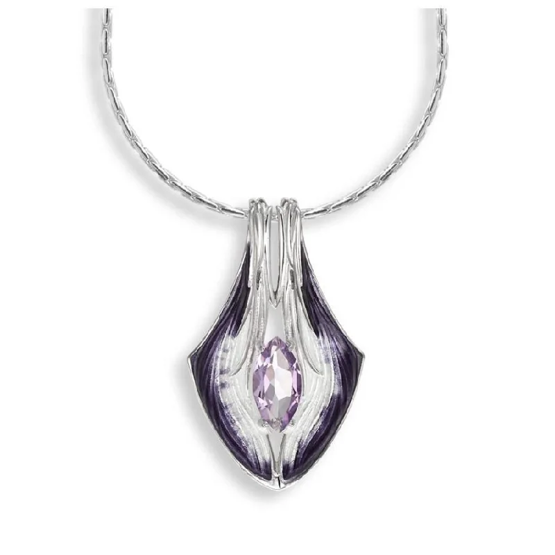 Asymmetrical engagement rings-Silver & Enamel Marquise Cut Purple Amethyst Pendant