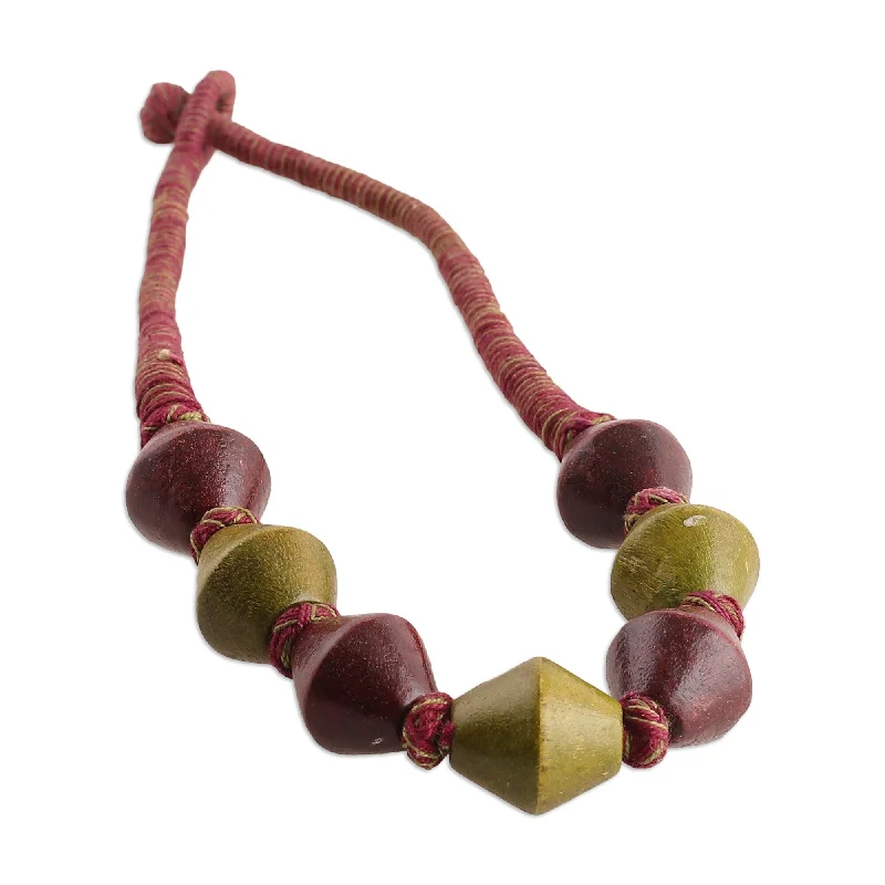 Lunar glow necklaces-Novica Handmade Tribal Dimension Wood Beaded Necklace