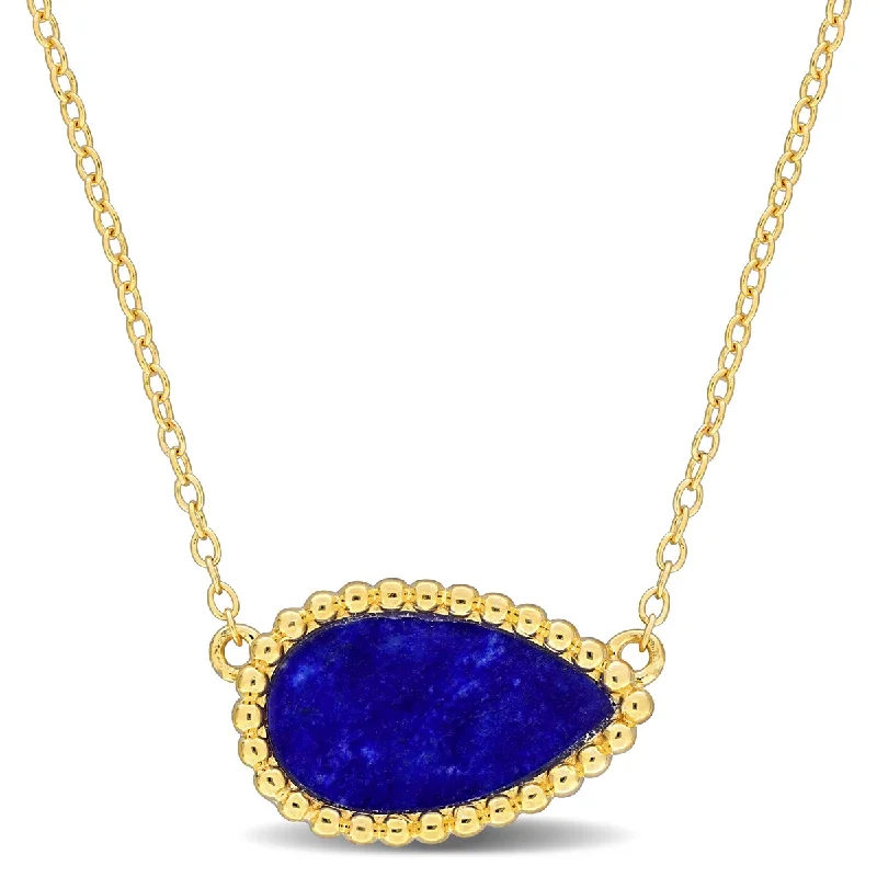 Thin bead necklaces-Miadora 4ct TGW Pear-Cut Lapis Halo Necklace Sterling Silver-17 in.