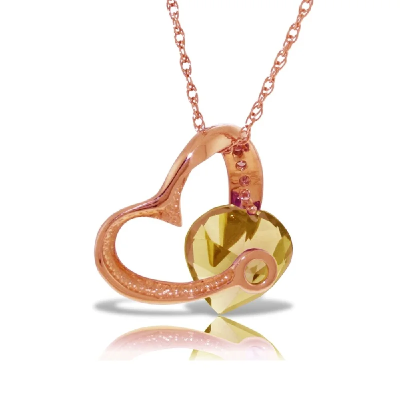 Bold druzy necklaces-14K Solid Rose Gold Heart Necklace withNatural Diamond & Citrine