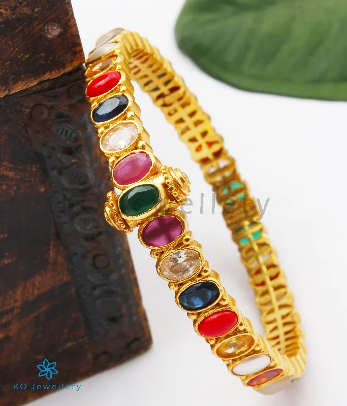 Flat charm bangles-The Medha Silver Navratna Gemstone Openable Bracelet (Size/2.2/2.4/2.6/2.8)