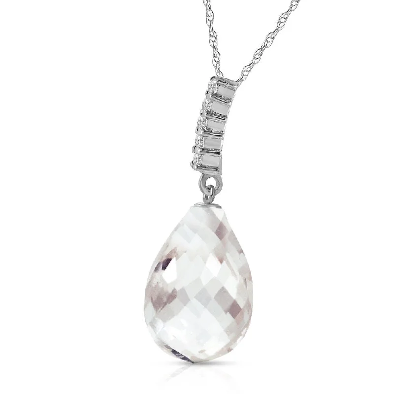 Spiral braid necklaces-7.18 Carat 14K Solid White Gold Necklace Diamond Briolette Drop White Topaz