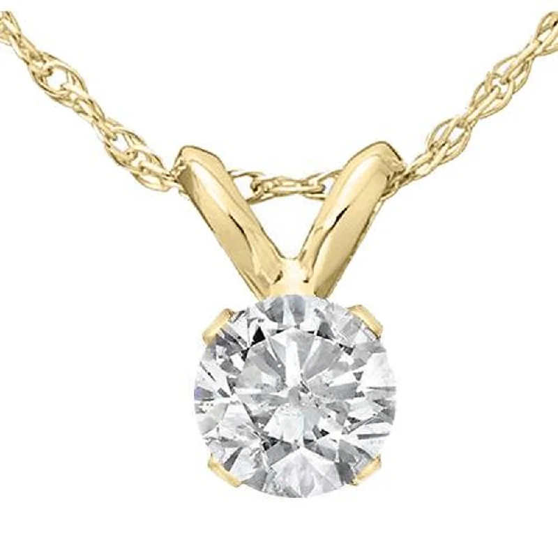 Radiant charm necklaces-1/3 Ct Solitaire Round Diamond Pendant Necklace 18" Yellow Gold