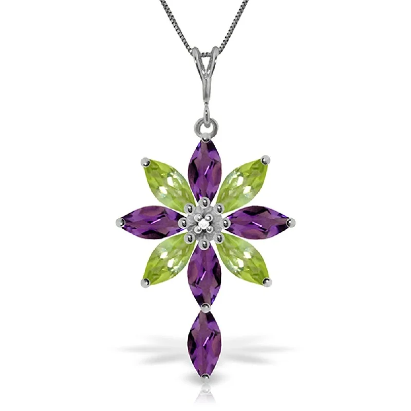 Fine thread necklaces-2 Carat 14K White Gold Necklace Diamond, Purple Amethyst Peridot