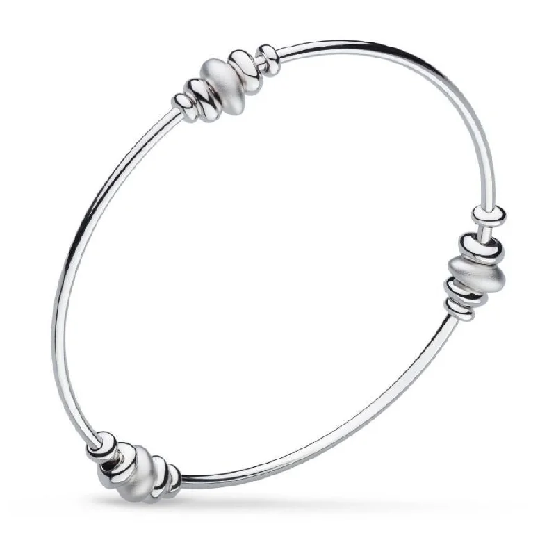 Sleek modern engagement rings-Silver Coast Tumble Quinate Sandblast Station Bangle