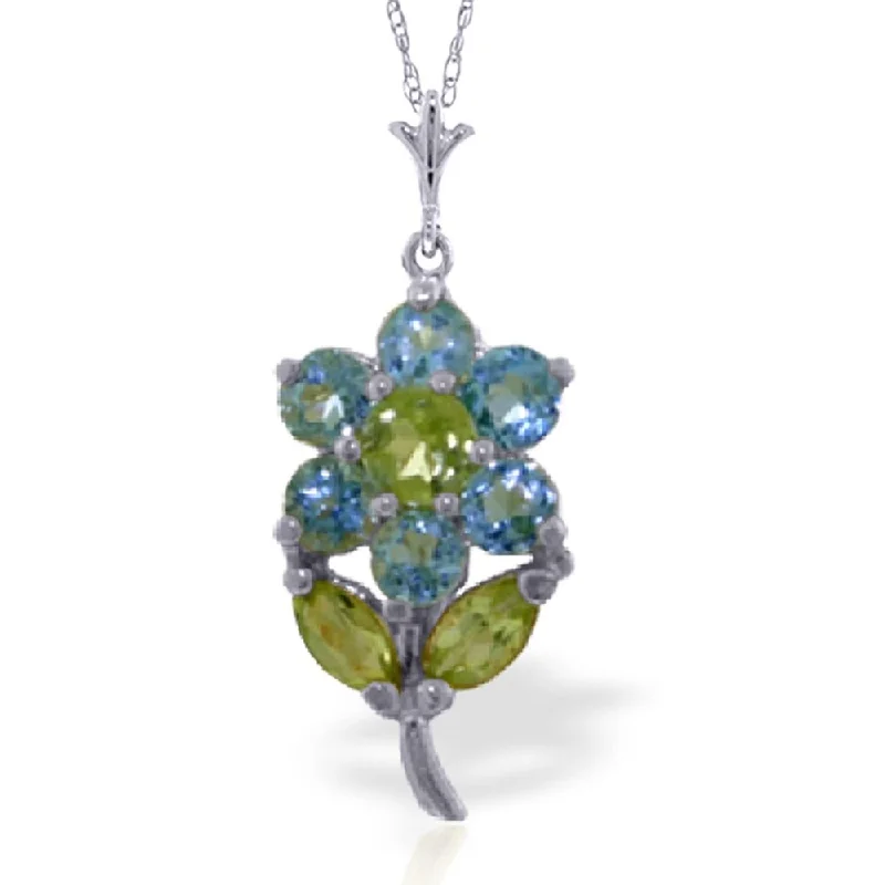 Sleek bar necklaces-1.06 Carat 14K White Gold Flower Necklace Blue Topaz Peridot