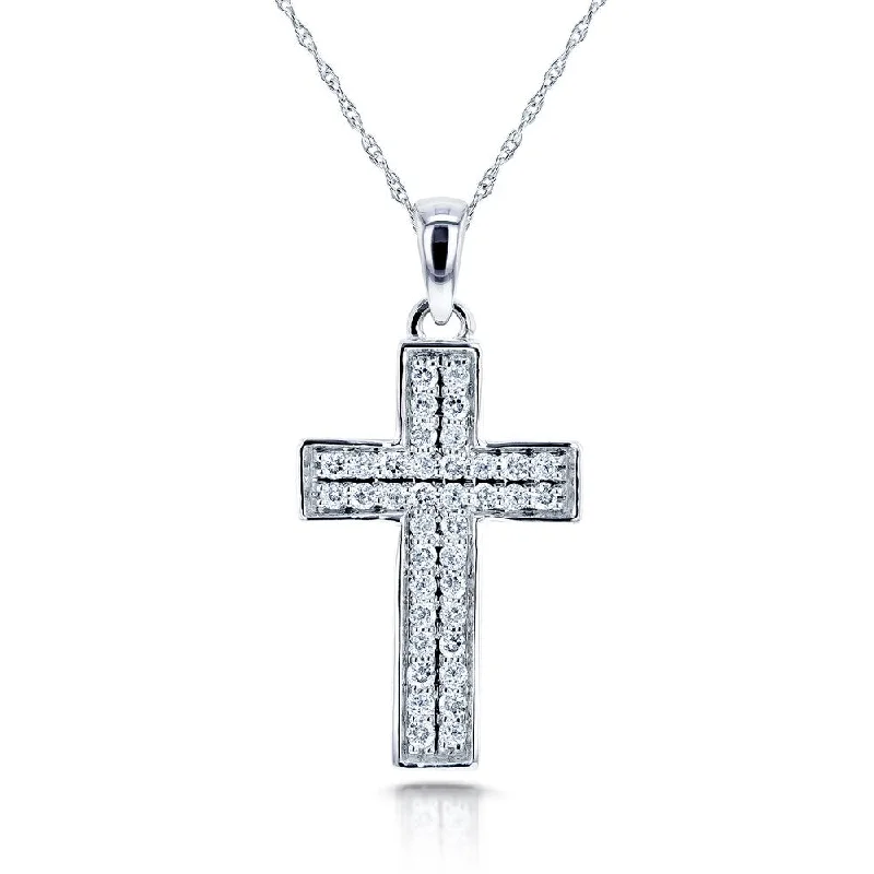 Layered chain necklaces-Annello by Kobelli 10k White Gold 3/8ct TDW Pave Diamond Cross Necklace