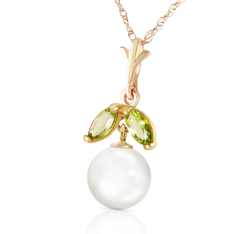 Smooth disc necklaces-2.2 Carat 14K Solid Gold Necklace Natural pearl Peridot