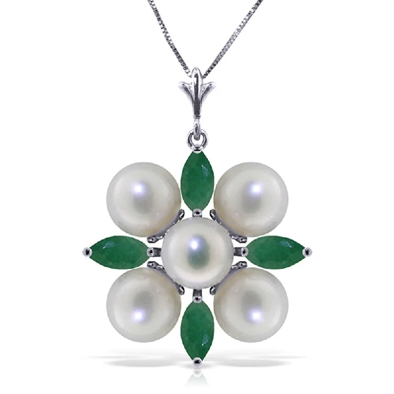 Smooth pendant necklaces-6.3 Carat 14K Solid White Gold This Is Perfect Emerald pearl Necklace