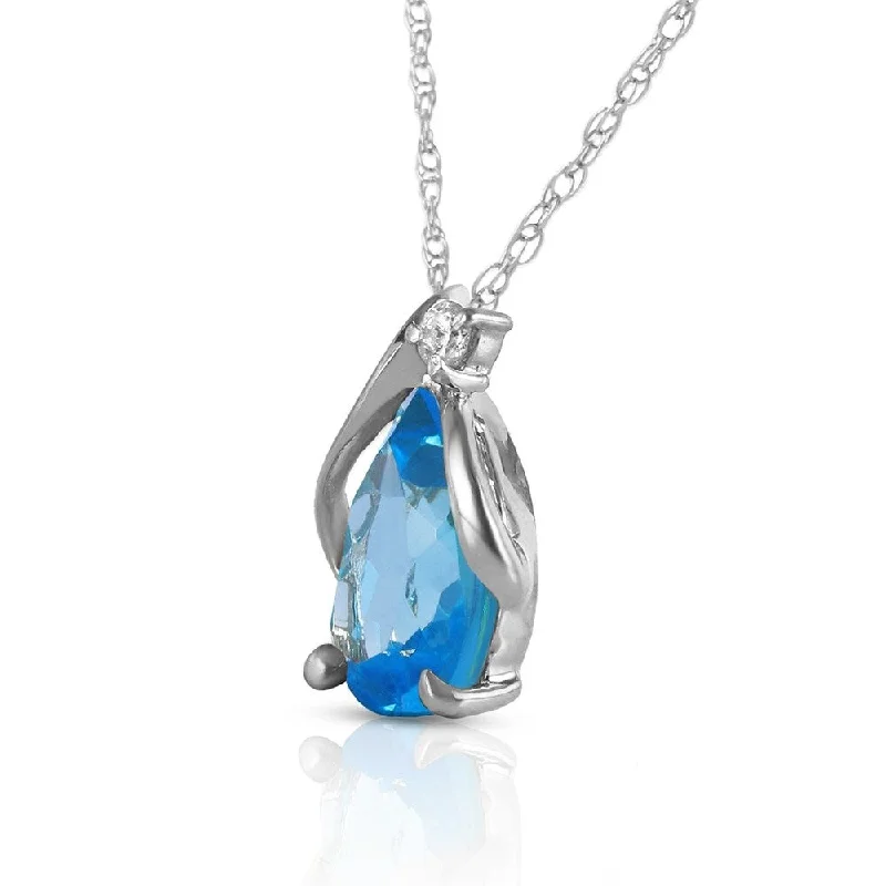 Bead weave necklaces-2.53 Carat 14K Solid White Gold Necklace Diamond Blue Topaz