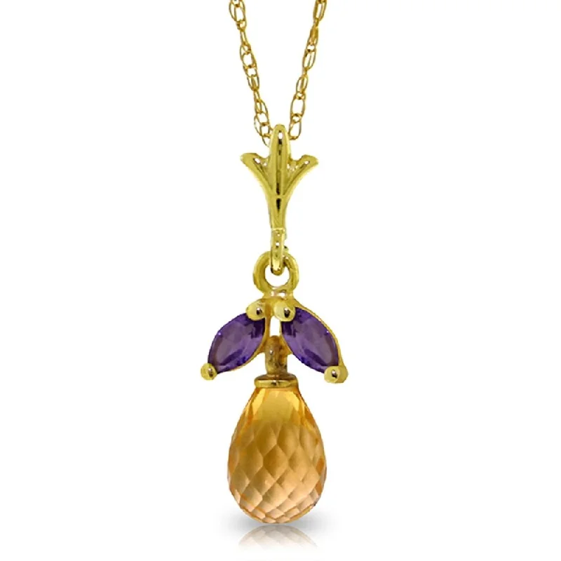 Square shape necklaces-1.7 Carat 14K Gold Necklace Citrine Amethyst