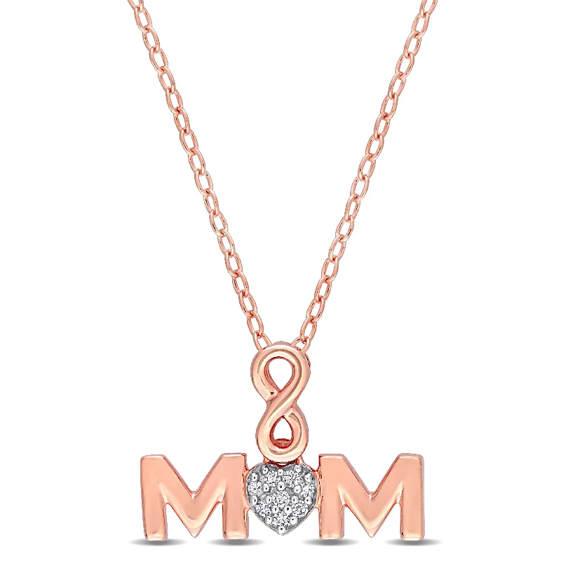 Solid pearl necklaces-Miadora Diamond Accent Mom Infinity Heart Necklace in Rose Plated Sterling Silver