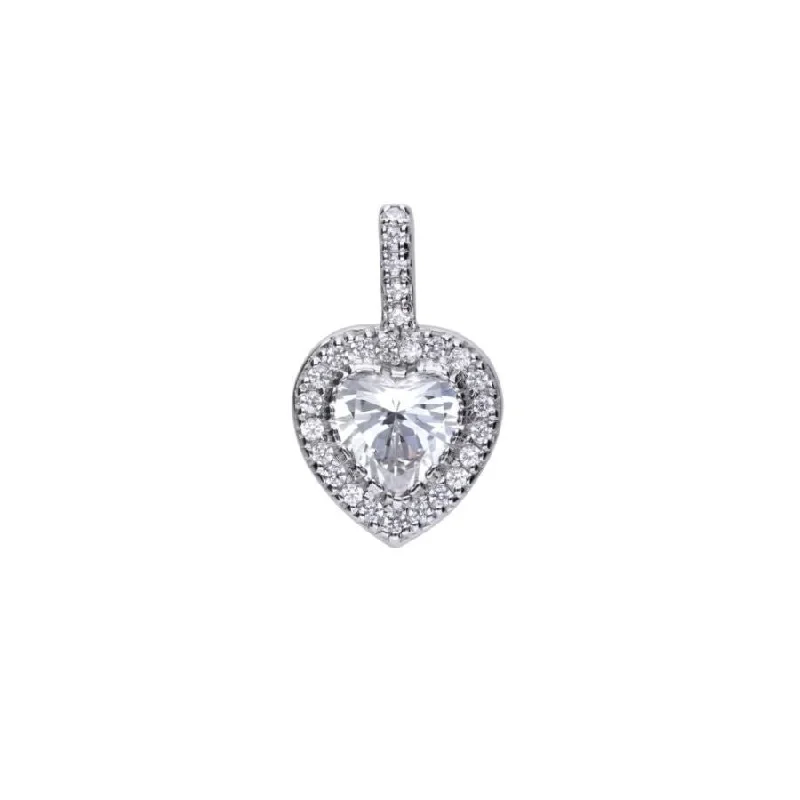 Bead-twisted engagement rings-Silver Heart Shaped Cubic Zirconia Halo Cluster Pendant