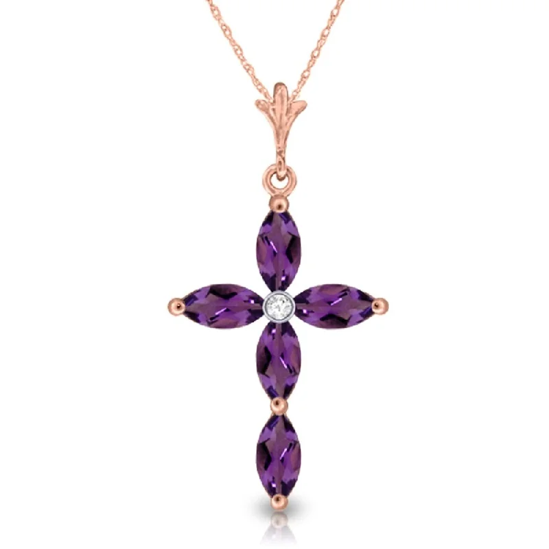 Vintage locket necklaces-1.23 Carat 14K Rose Gold Necklace Natural Diamond Purple Amethyst