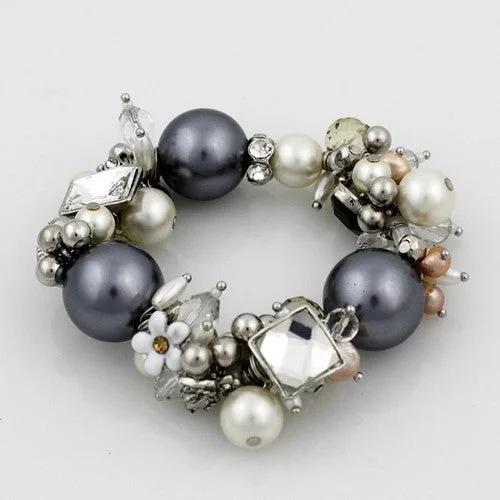 Reed braid bangles-Chunky Grey Pearl Bracelet