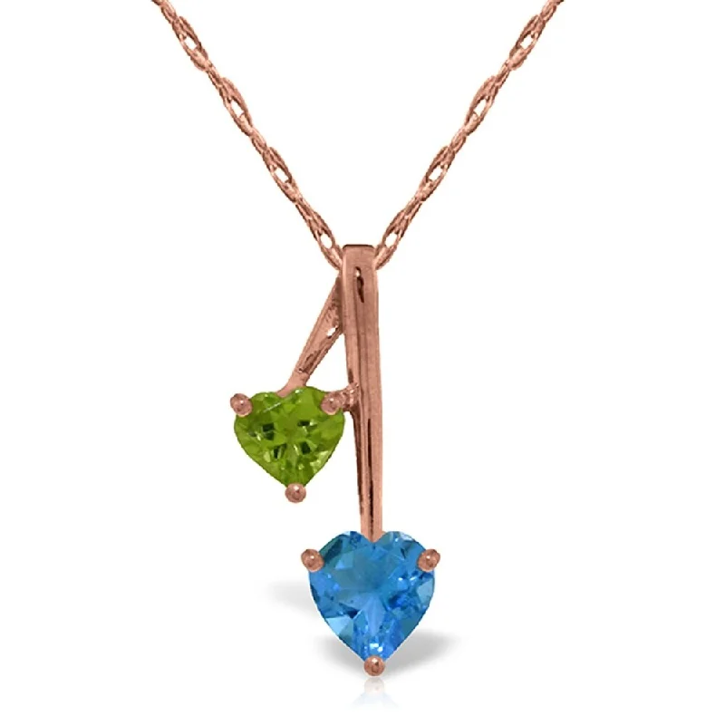 Citrine necklaces-14K Rose Gold Hearts Necklace w/ Natural Blue Topaz & Peridot