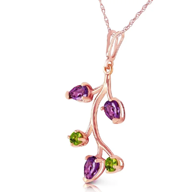 Sleek drop necklaces-14K Solid Rose Gold Necklace with Amethyst & Peridot