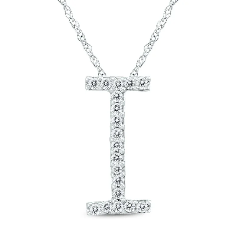 Surf wave necklaces-Marquee 1/10 Carat TW I Initial Diamond Pendant Necklace in 10K White Gold with Adjustable Chain