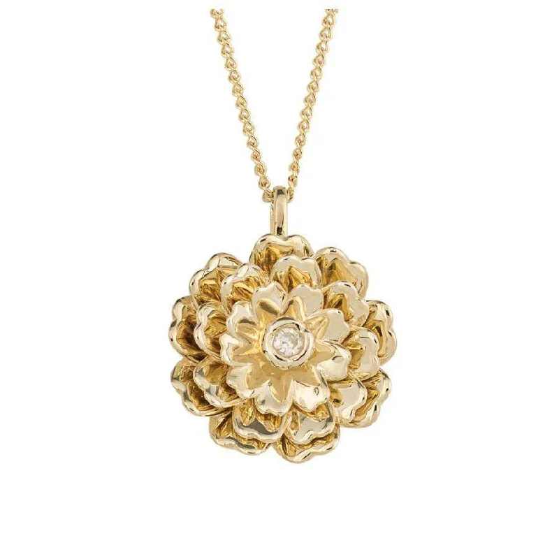 Retro charm engagement rings-9ct Yellow Gold Diamond Set Peony Pendant