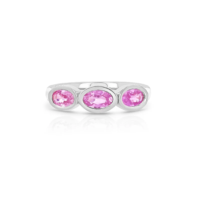 Fox design rings-Pink Sapphire Trio Oval Pinky Ring