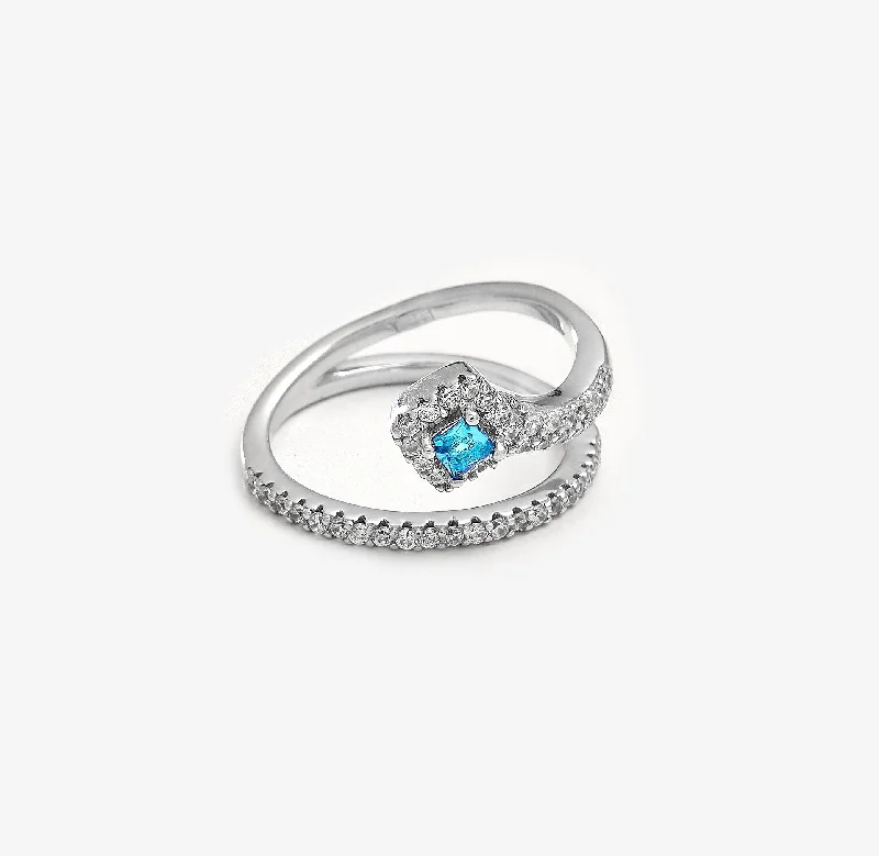 Fox motif rings-Zircon Double Layer (045) Aqua