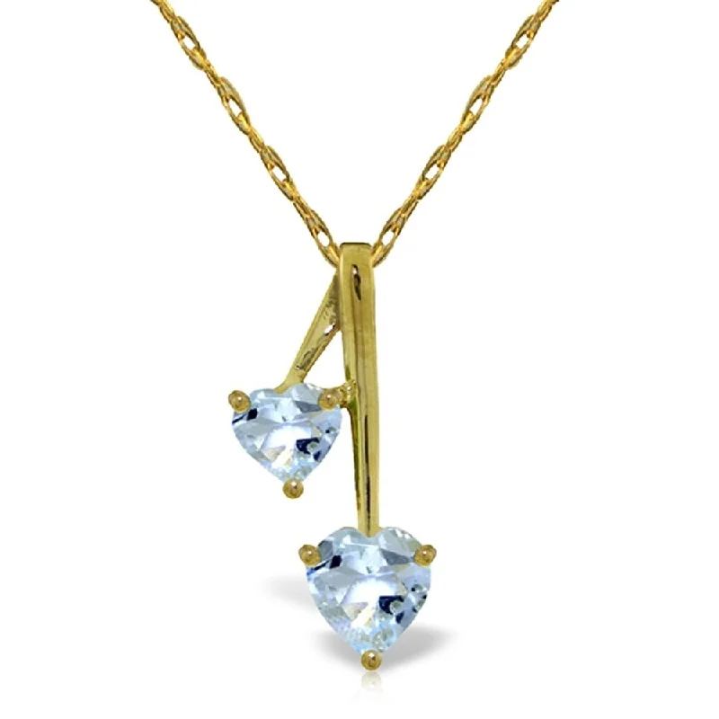 Lily flower necklaces-1.4 Carat 14K Gold Hearts Necklace Natural Aquamarine