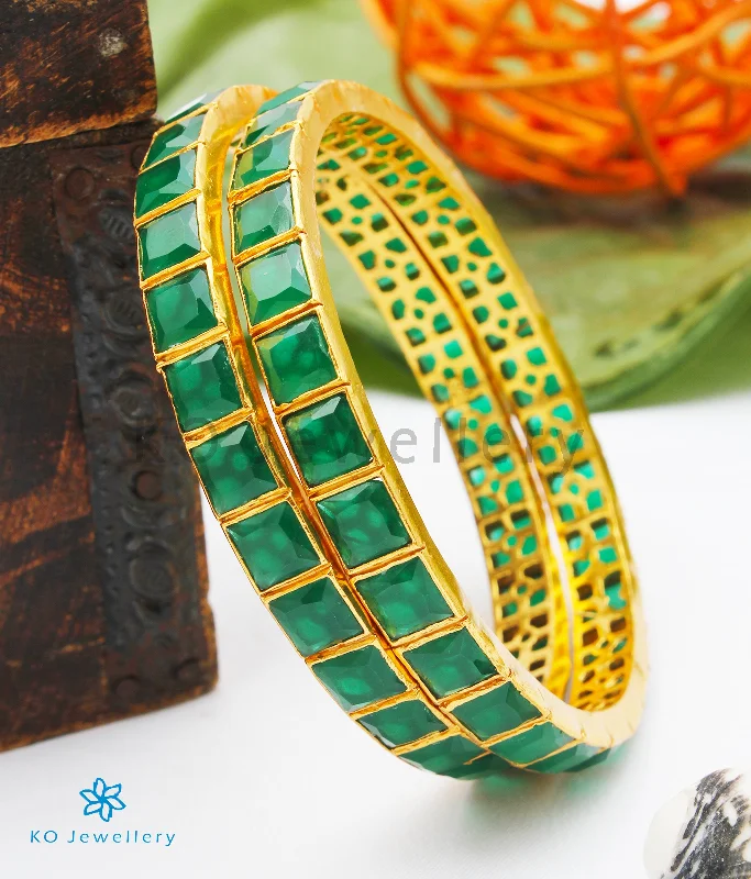 Wide chain bangles-The Aikya Silver Kemp Bangle(Green/Size 2.2/2.4/2.6/2.8)