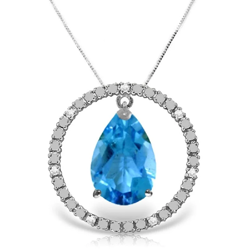 Dainty charm necklaces-6.6 Carat 14K White Gold Diamond Blue Topaz Circle of Love Necklace