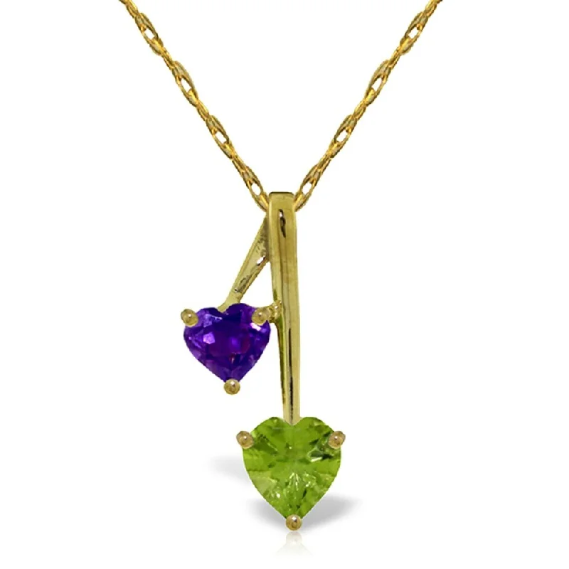 Onyx healing necklaces-1.4 Carat 14K Gold Hearts Necklace Natural Amethyst Peridot