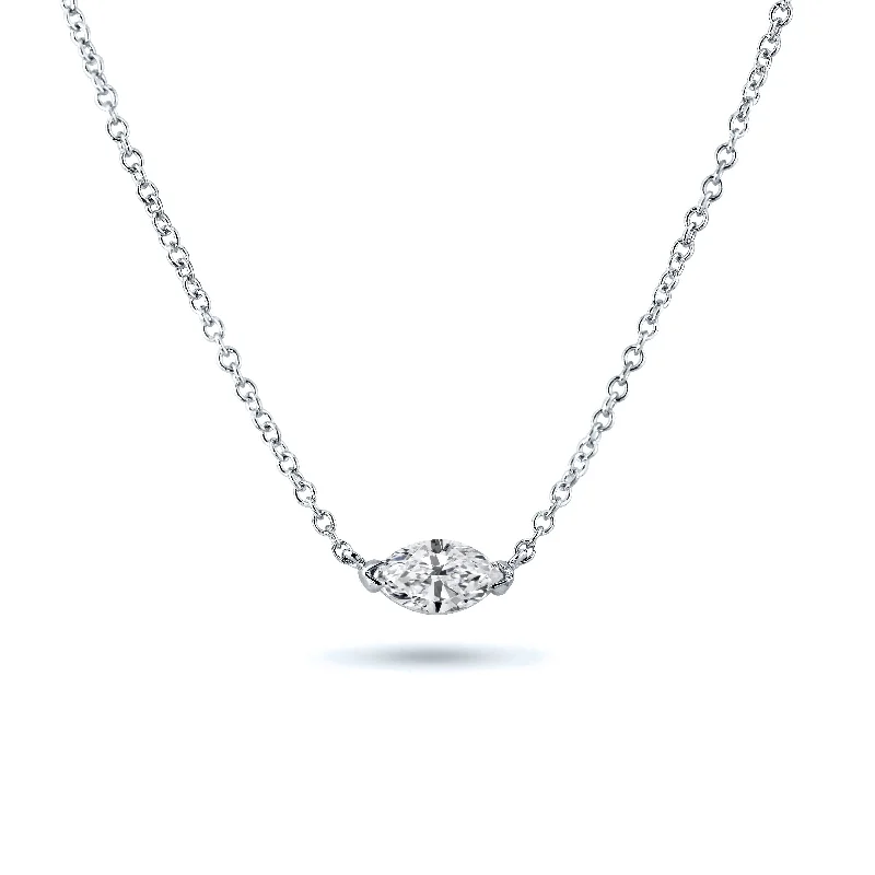 Retro charm necklaces-Auriya 14K Gold Lab Grown Marquise Diamond Floating East-West Solitaire Necklace 0.25 to 5.00 ct. tw. (F-G VS)