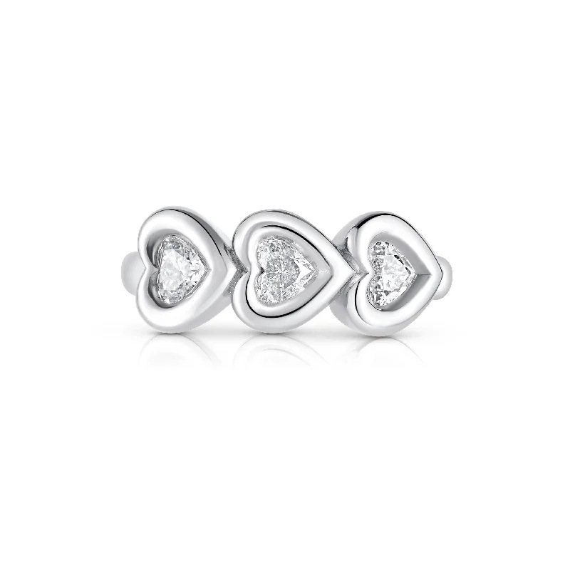 Flat bow rings-Puffy Trio Heart Ring