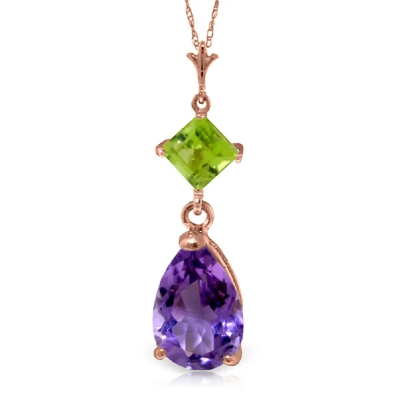 Heavy gem necklaces-2 Carat 14K Rose Gold Necklace Purple Amethyst Peridot