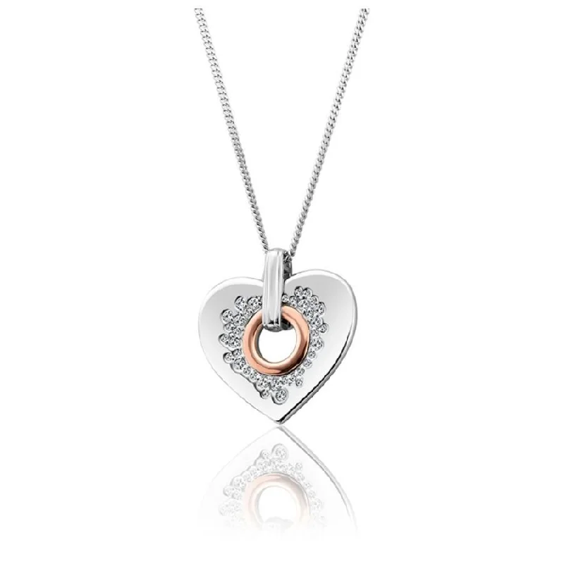 Mystic eye engagement rings-Silver & 9ct Rose Gold Cariad Sparkle Heart White Topaz Set Pendant