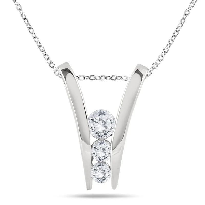 Twine braid necklaces-Marquee 14k White Gold 1ct TDW Diamond 3-stone Necklace